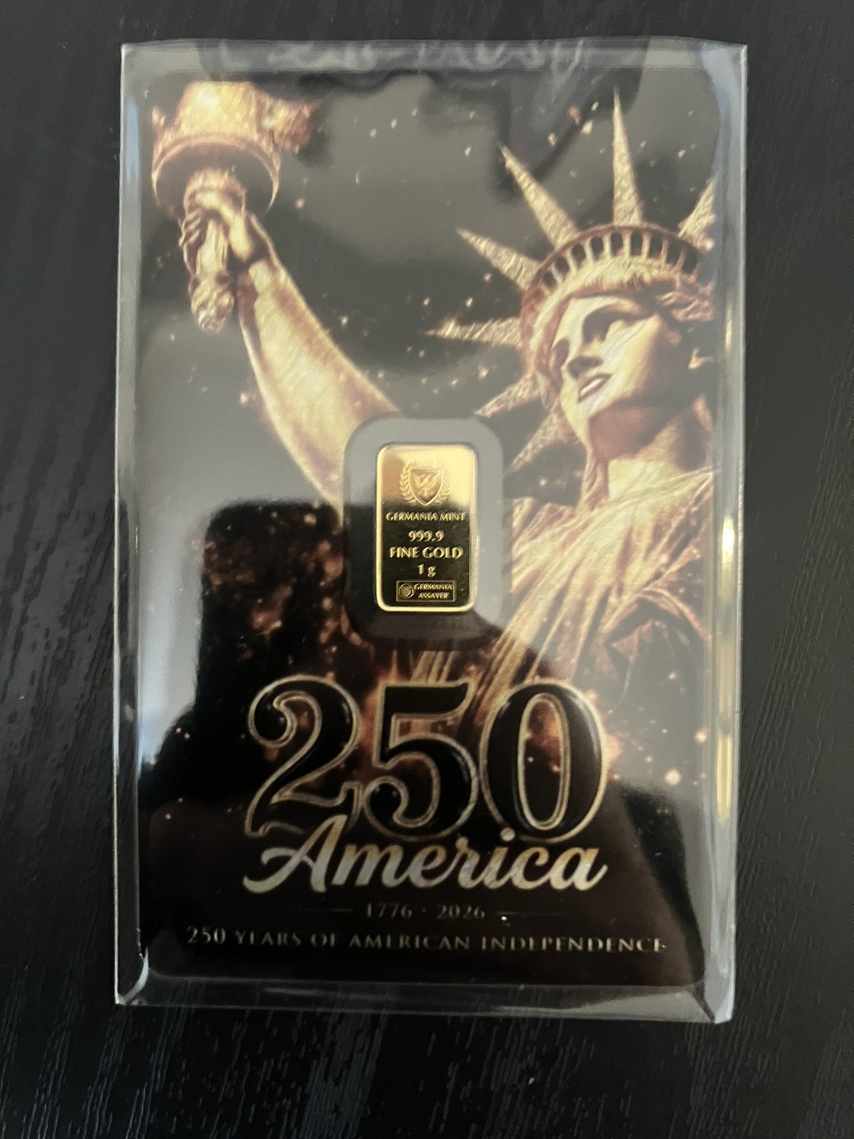 1g Germania Mint 999.9 Fine Gold Bar 250 America 1776-2026 Ltd 2500 Bullion