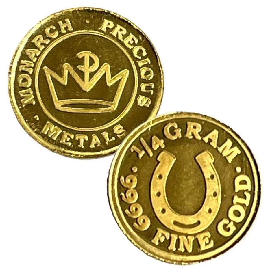 1/4 GRAM MONARCH LUCKY HORSESHOE .9999 FINE GOLD ROUND IN SEALED CAPSULE BU