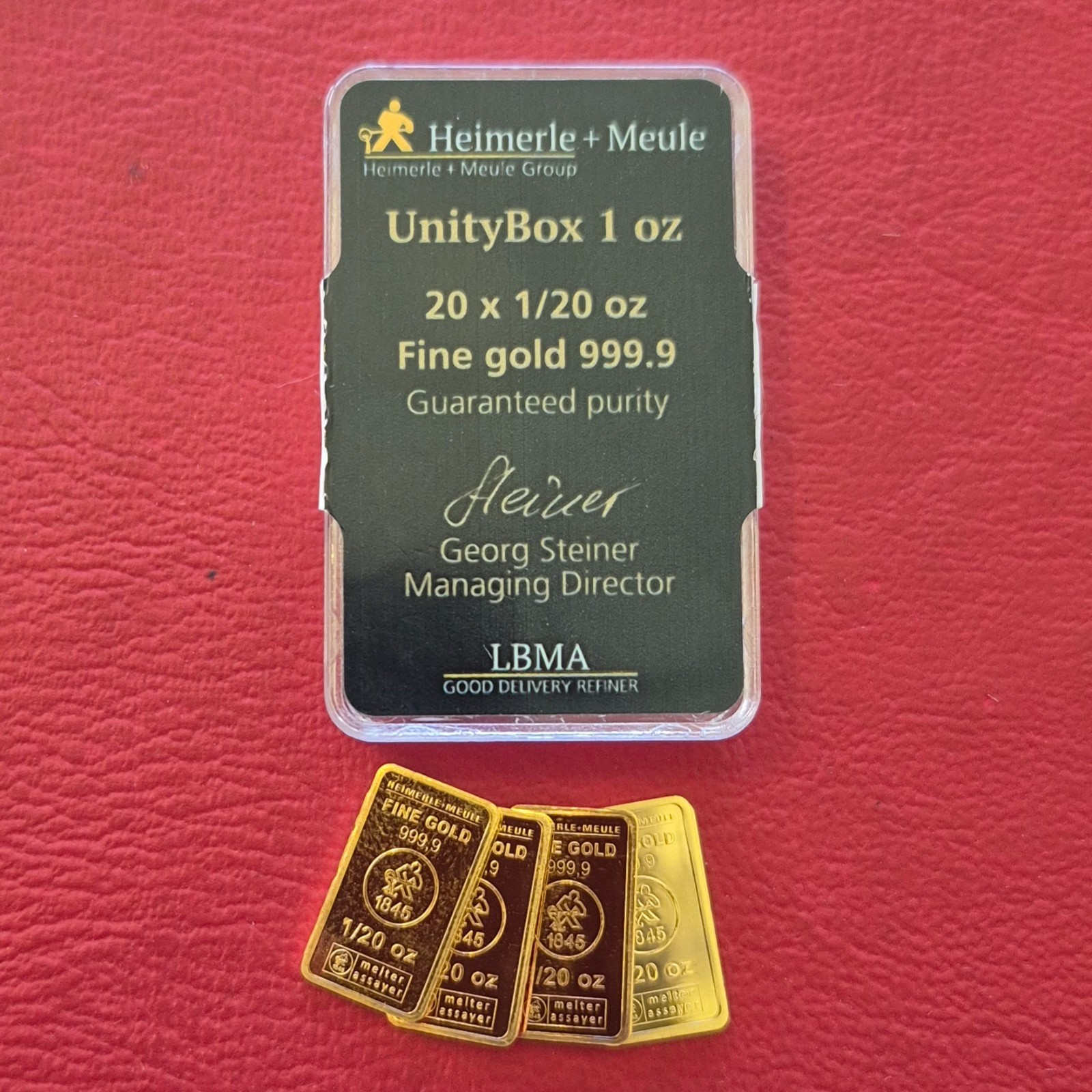 1/20 oz Gold Heimerle + Meule 999.9 Gold Bar from UnityBox (1x 1/20oz Bar)