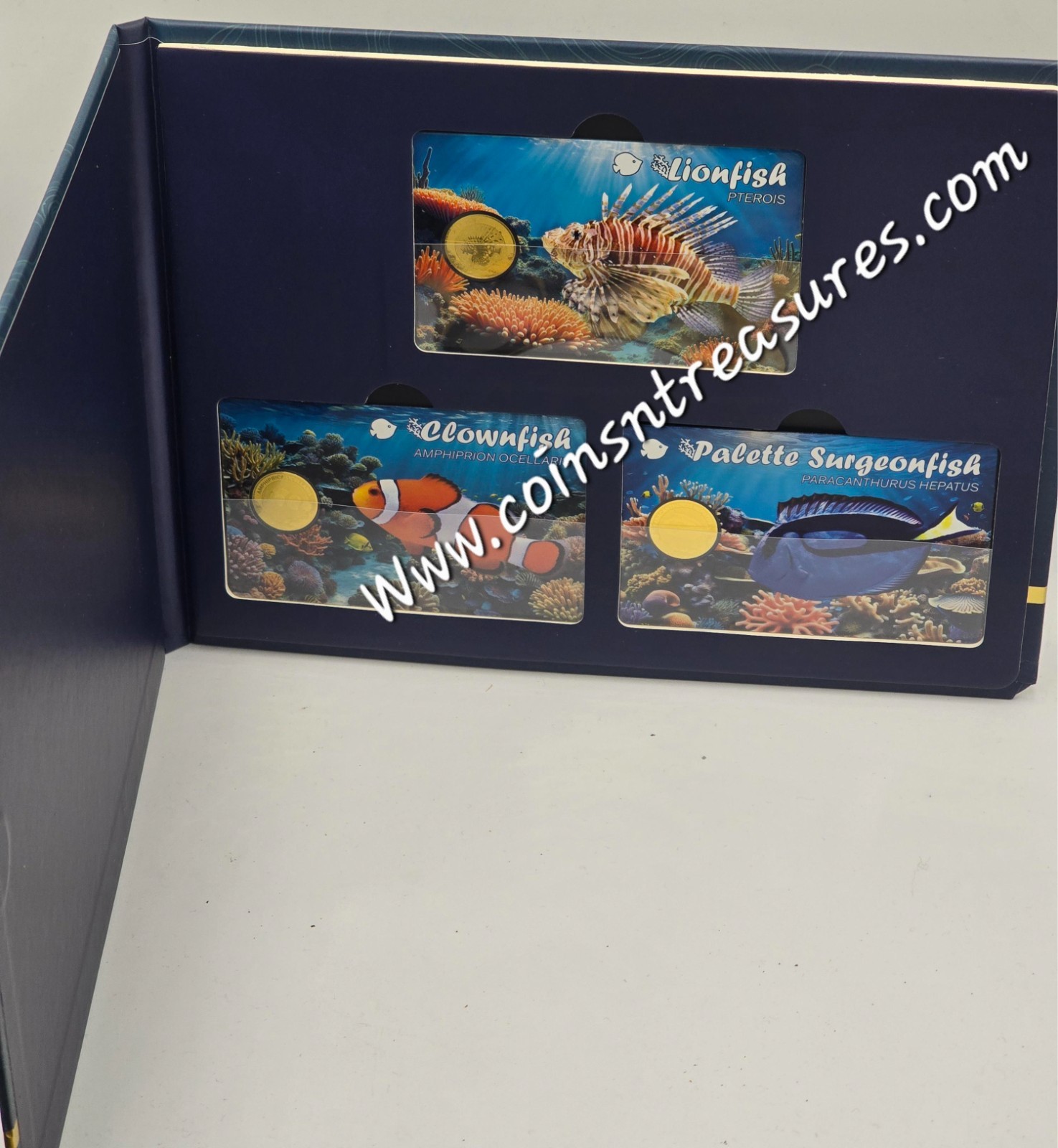 Coral Fish 1/1000 Oz .999 Gold 3 coin cards Album