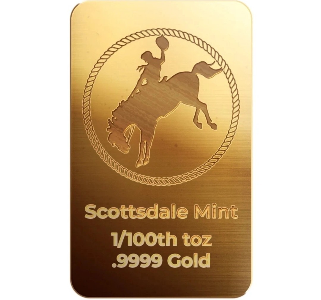 1/100 oz .9999 Gold Bar – Cowboy Hallmark Gold Bullion Bar #A564