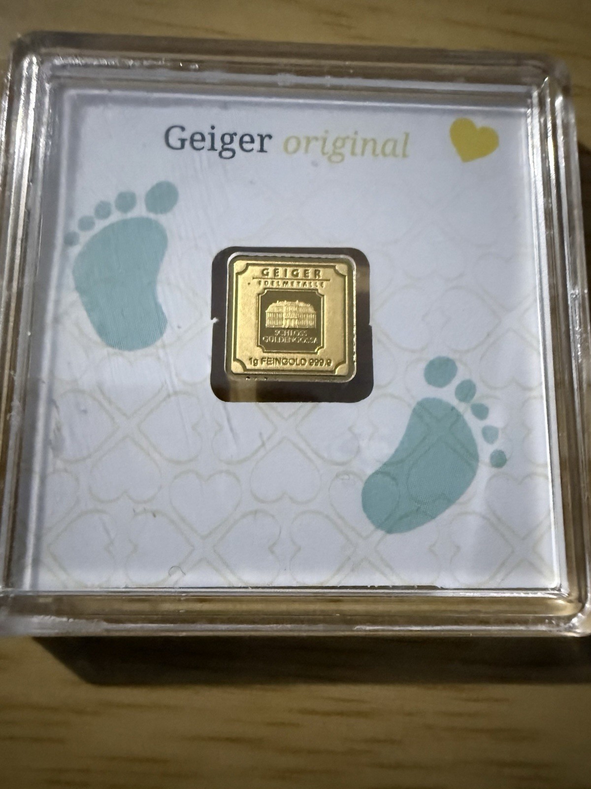 1 Gram X2 Gold 0.9999 Geiger Edelmetalle Bars in Assay GREAT Baby Shower Present