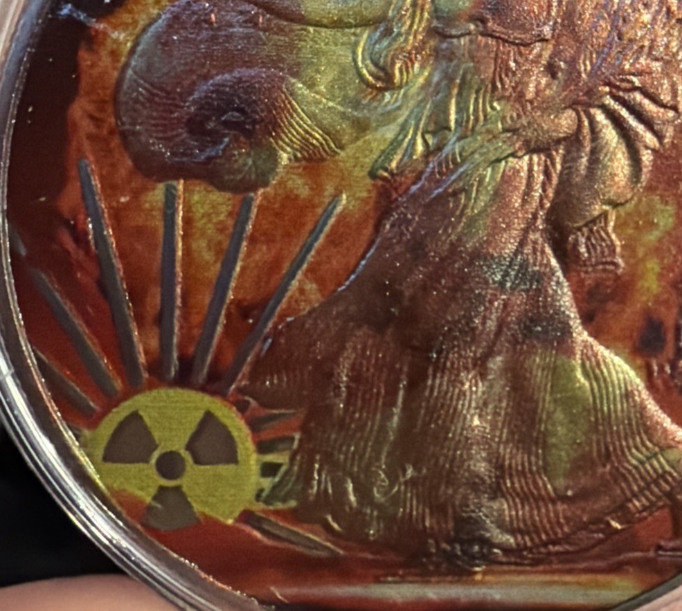 2016 1 Oz Silver Eagle Coin Radioactive Sun Burning 24K Gold Gilded Colorized