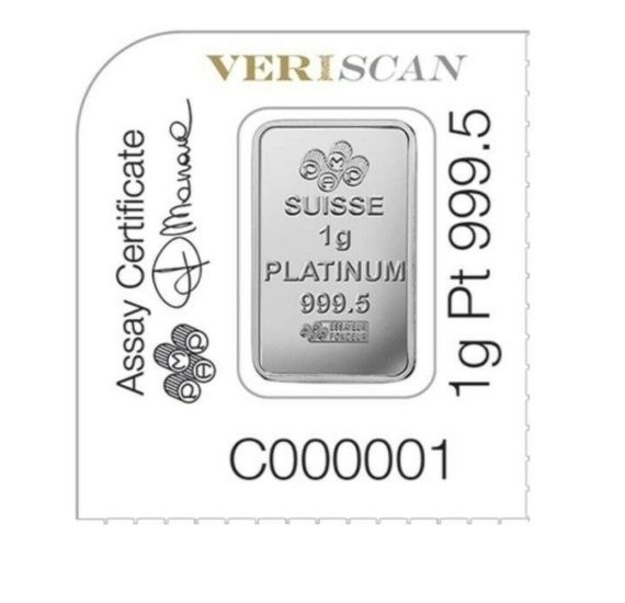 1g .995 fine PAMP Platinum Bullion Bar. Solid pure platinum for investment/gift
