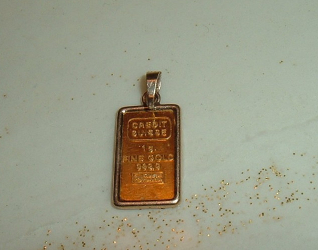 24K GOLD Credit Suisse 999.9 FINE INGOT 1G BAR 14K PENDANT NECKLACE CHAIN 1.23g