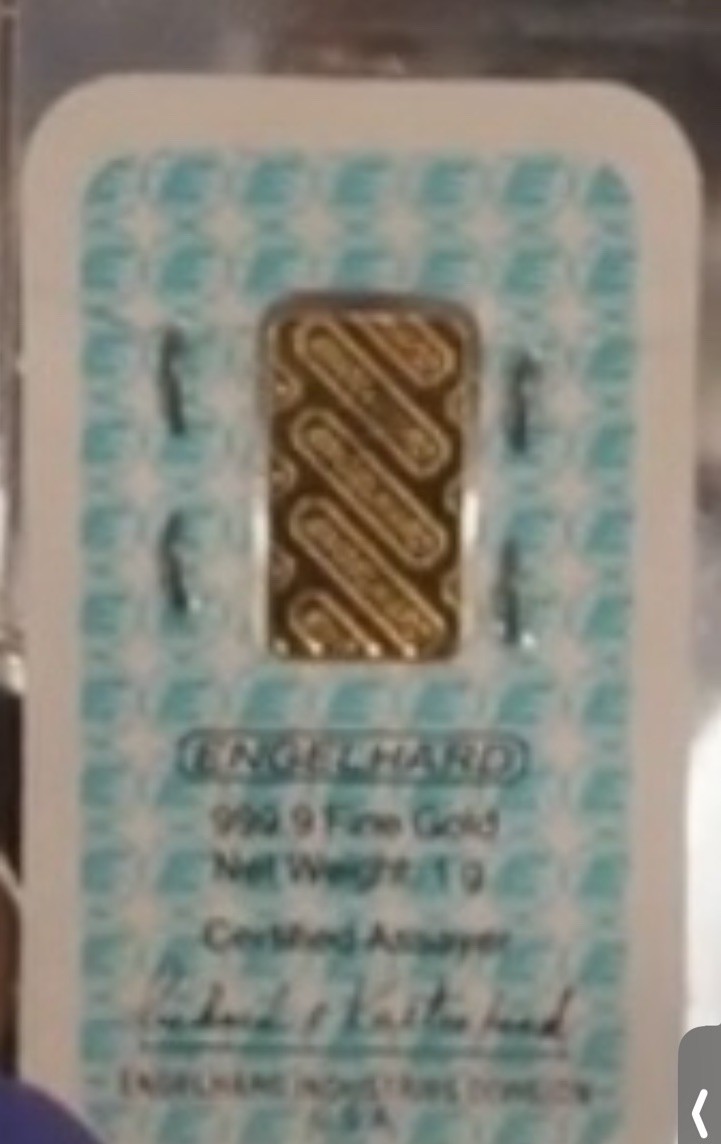 1 gram Gold Bar – Engelhard (In Assay)- Vintage ASSAY- “D” Series -Virgin Sealed