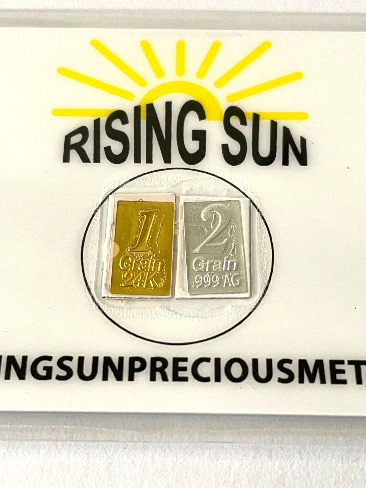 1- 24k Gold Bars and 1- Silver Bar sealed In card Rising Sun Precious Metals