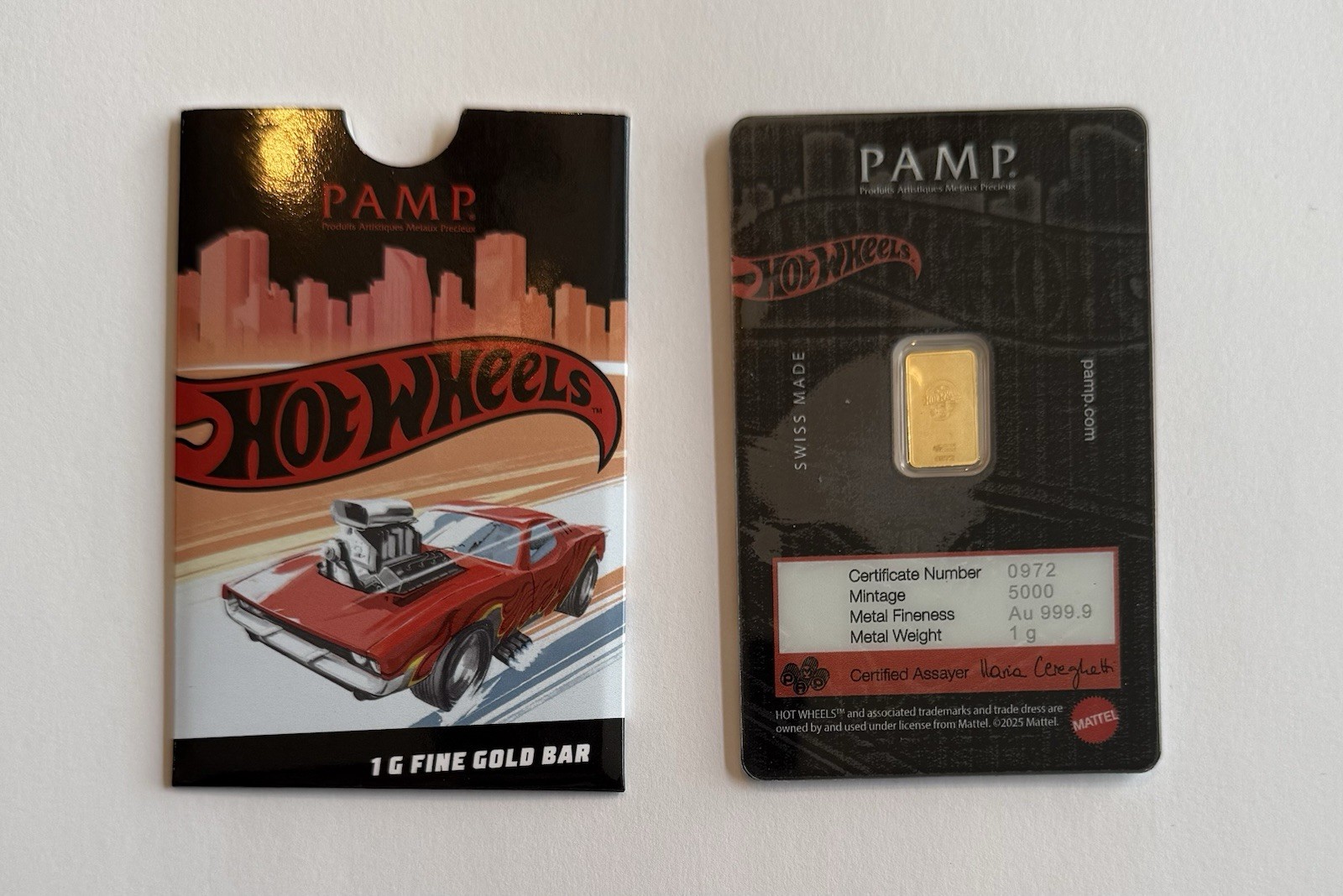 PAMP Suisse Hot Wheels Race to Win 1 Gram .9999 Fine Gold Bar – 5,000 Mintage