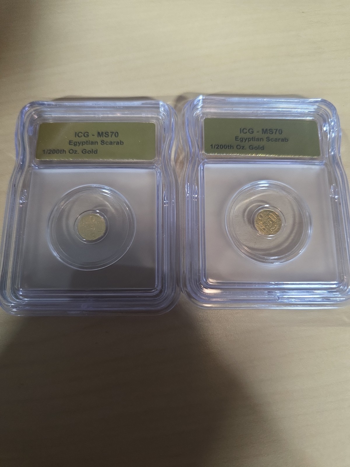Lot Of 2 ~ 1/200th Oz Gold Egyptian Scarab ICG Certified MS70 Gold Label Round