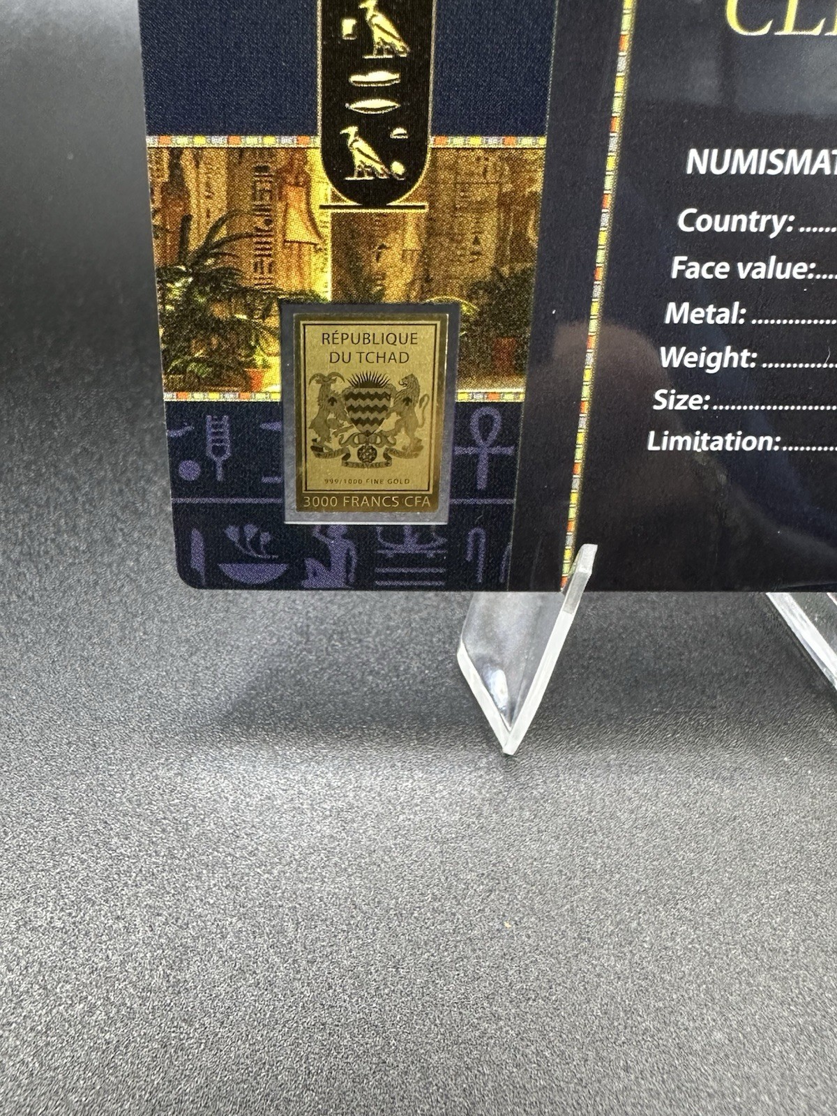 Cleopatra 1/1000 Oz .999 Gold Coin Bar 3000 Francs Chad