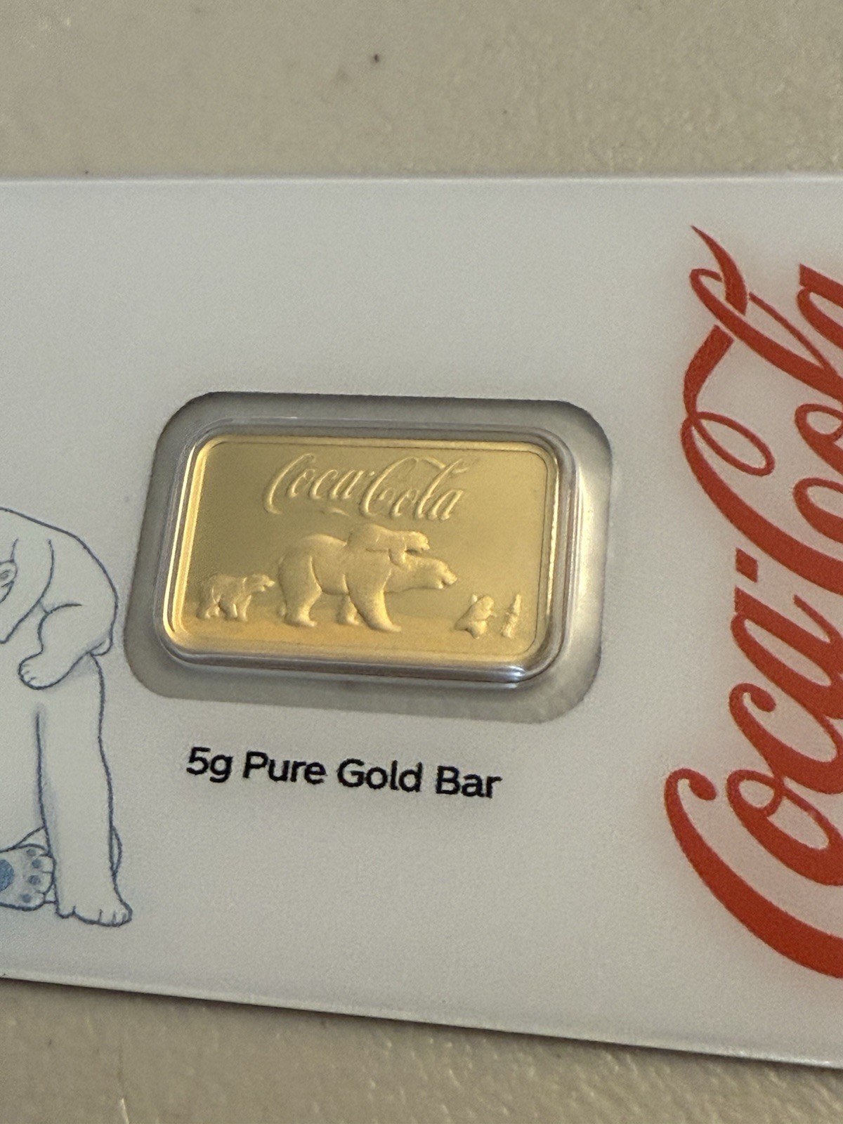 5 Gram Coca-Cola Holiday Polar Bear Gold Bar (New w/ Assay)