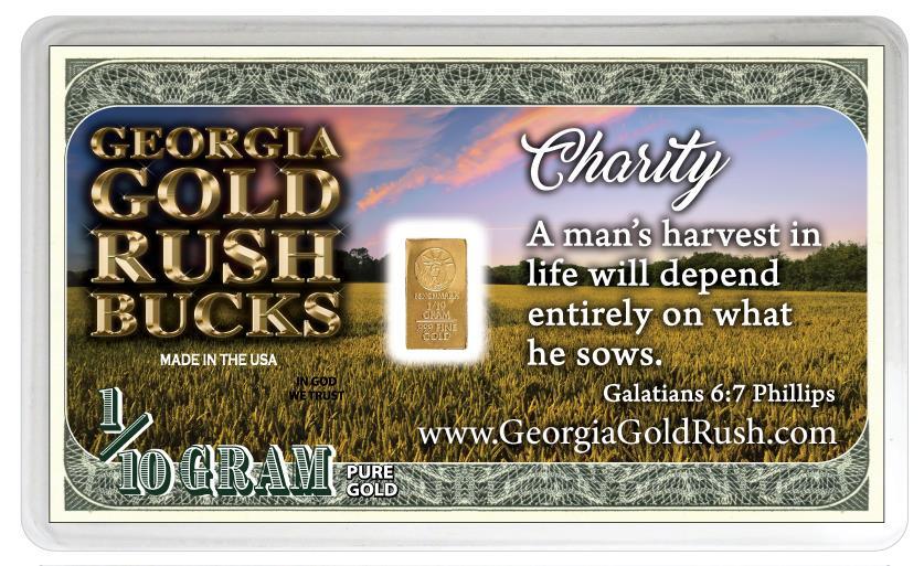 CHARITY GEORGIA GOLD RUSH BUCKS 1/10 GRAM GOLD BAR .999 24K FINE GOLD BULLION