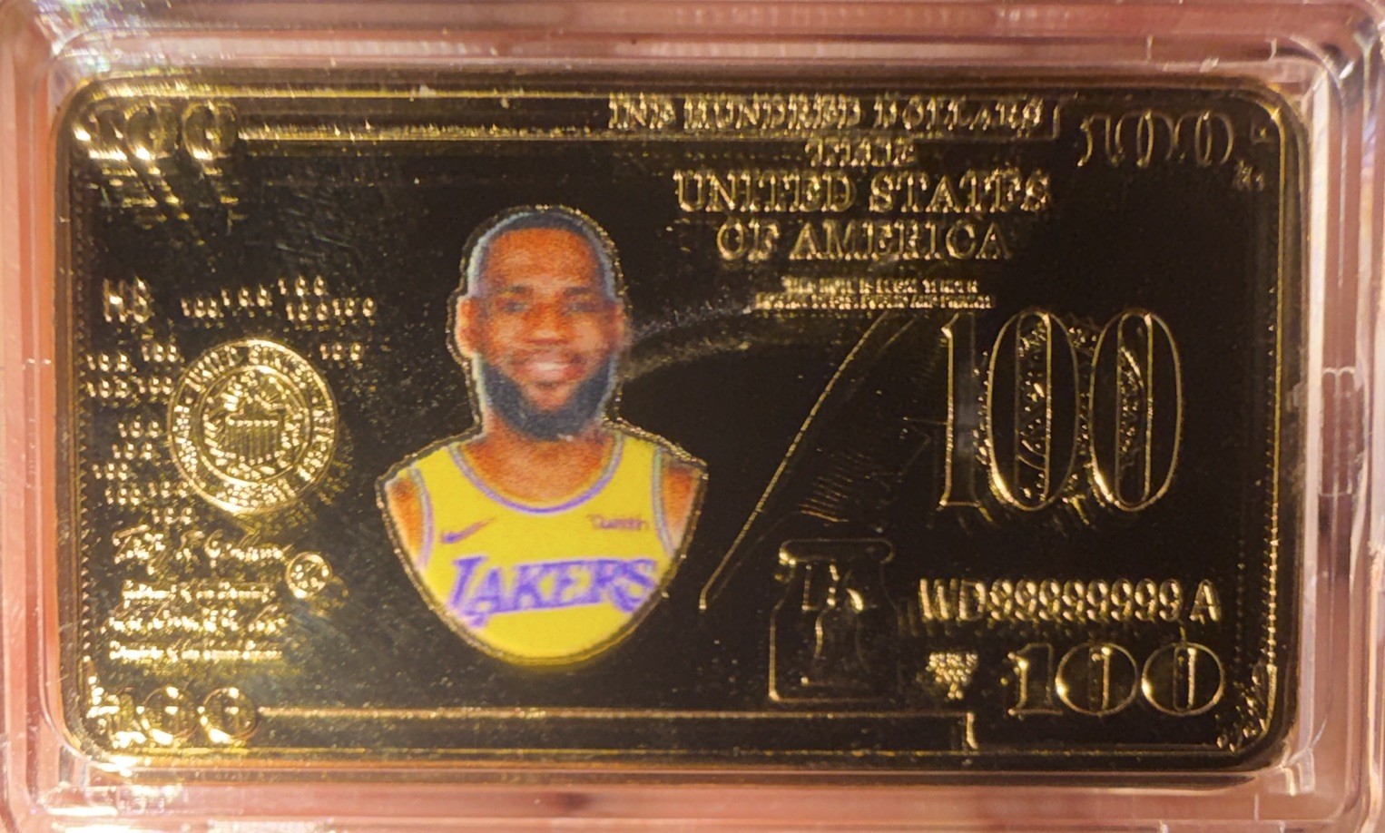 LeBron James 1000g 0.99999 Fine Gold Bar USA $100 Design