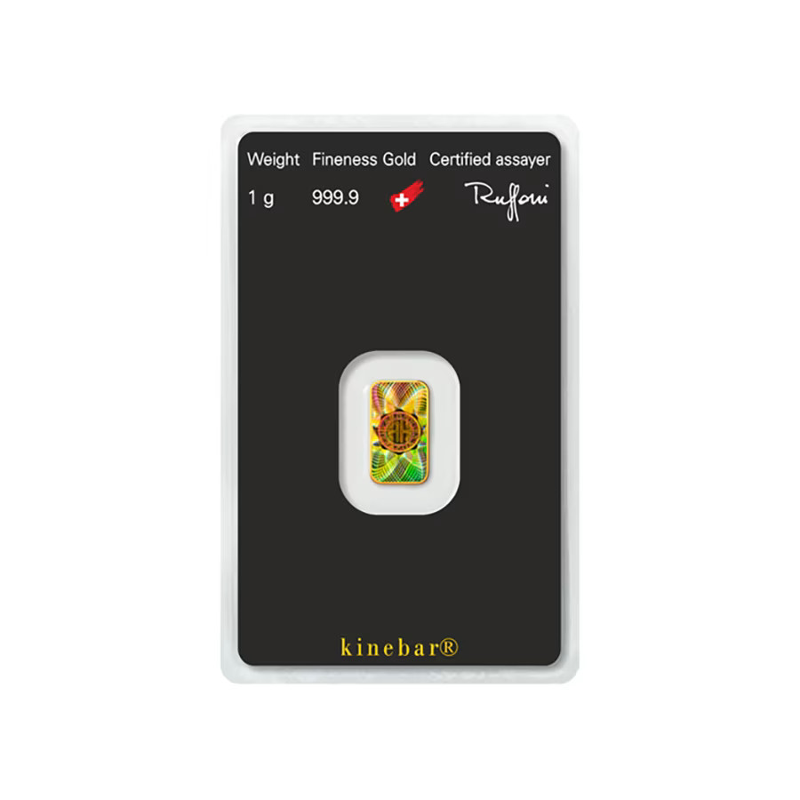 1 gram Gold Bar Argor Heraeus Kinebar Hologram 999.9 Fine in Assay Card