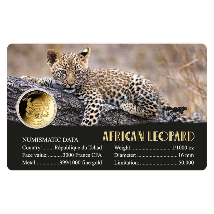 1/1000 oz .999 Fine Gold in Laminated Card – African Leopard