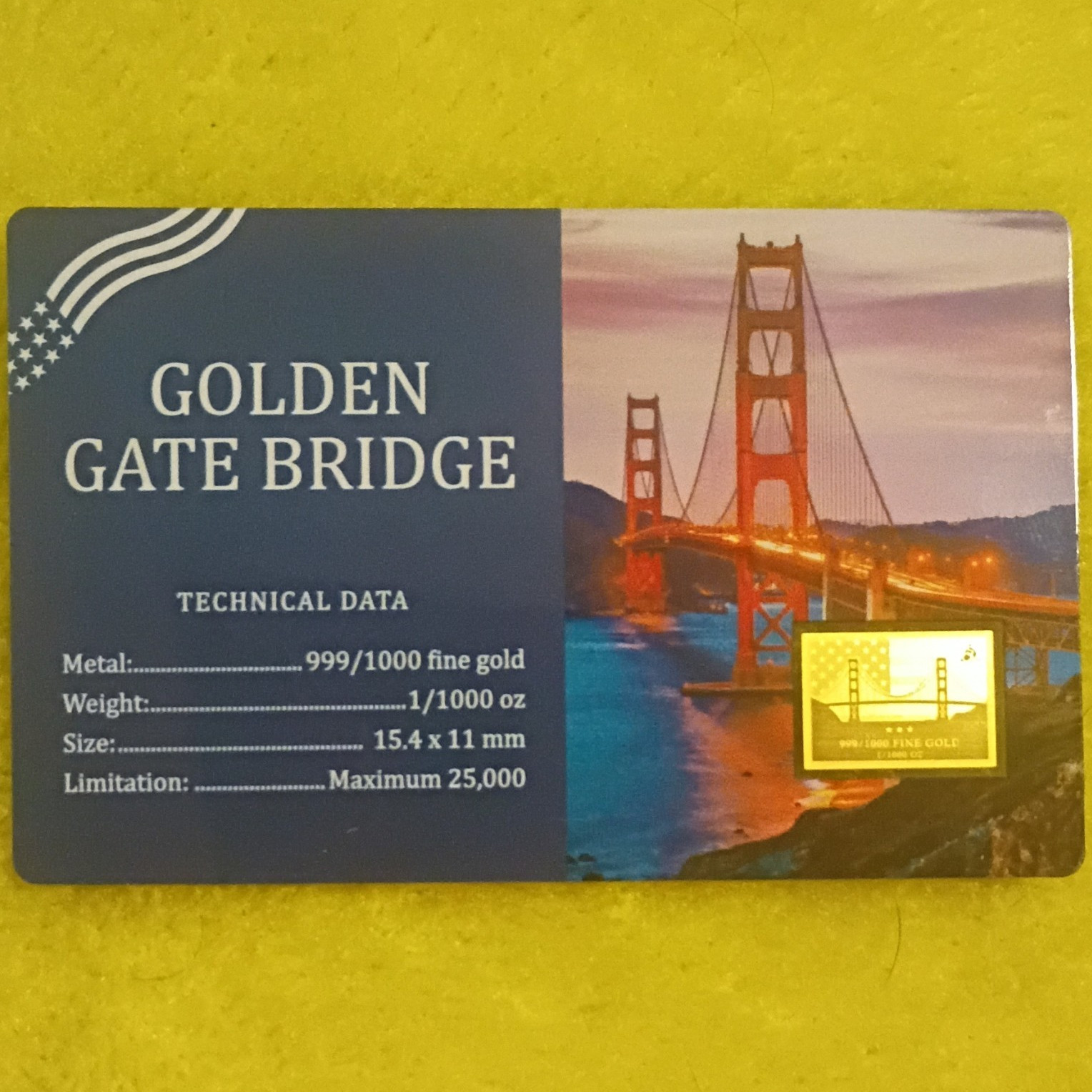 Golden Gate Bridge 1/1000 oz .999 Fine Gold Bar Bullion – Gold Composition