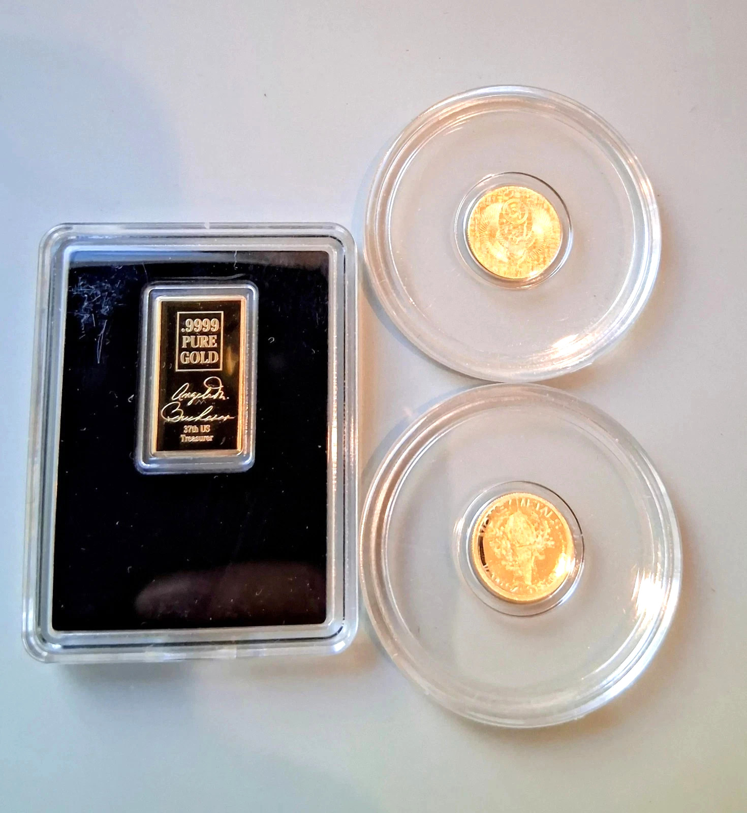 Lot 3 Gold Round Bar .999 Pure Gold Gaudens Mercury Scarab Estate Sale 24k