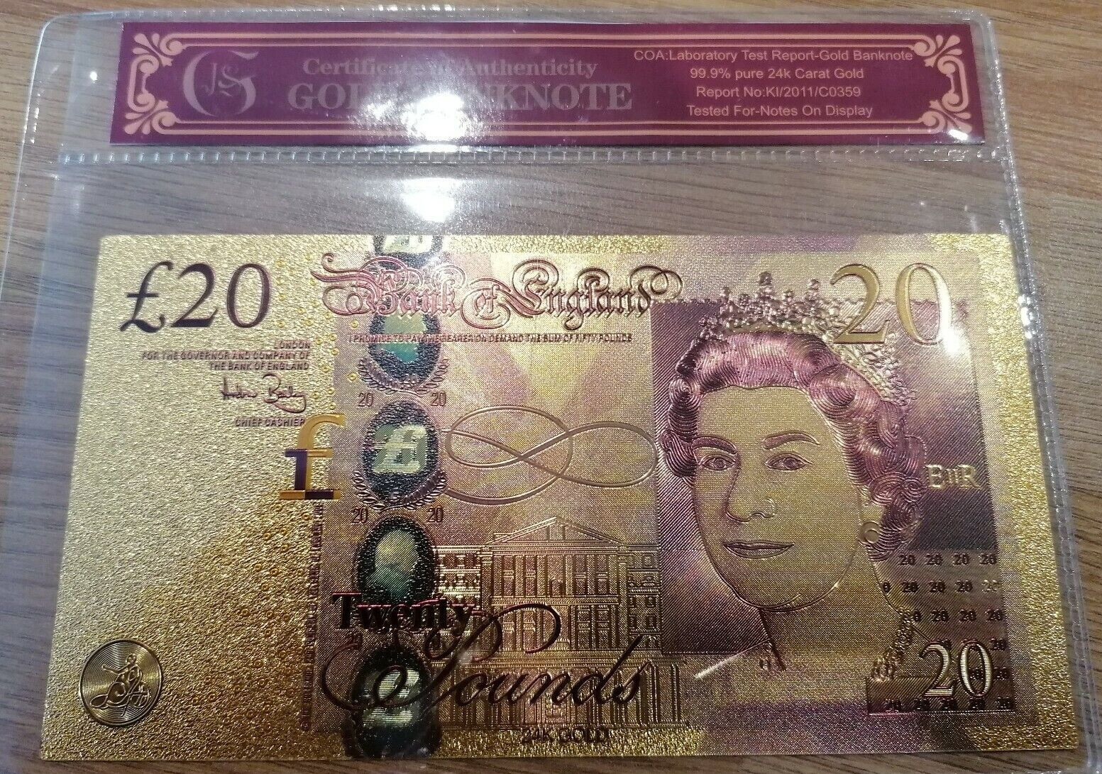 Gold Note Bar Coin Investment Bullion 20£ Note certified inflation money: Gold