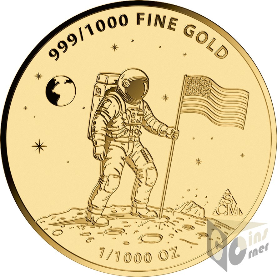 Moonlanding 1/1000 Oz 999 Gold Coin 3000 Francs Chad