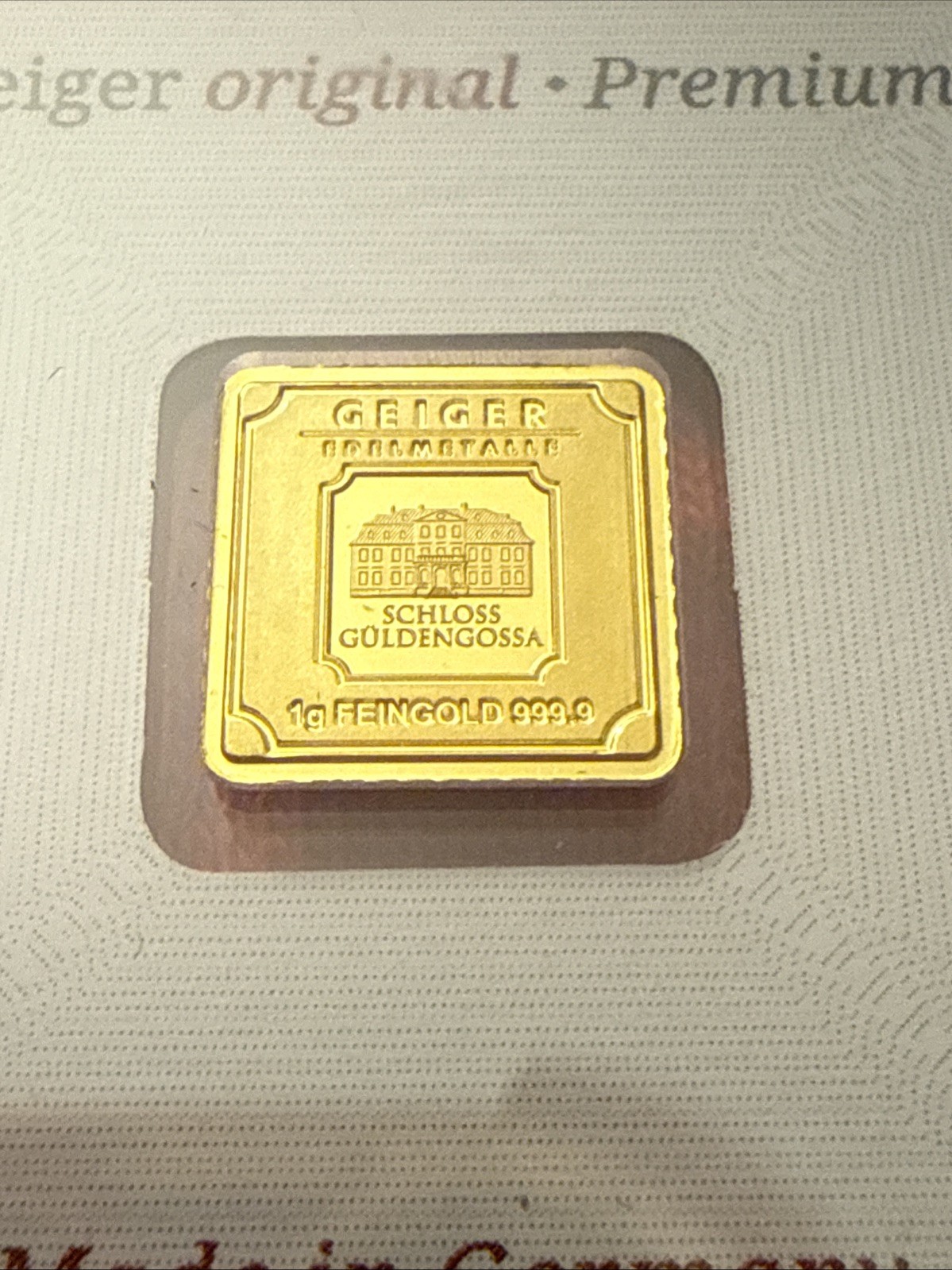 1 Gram Geiger 24K Gold 999.9 Bullion Certified in Assay Square Bar