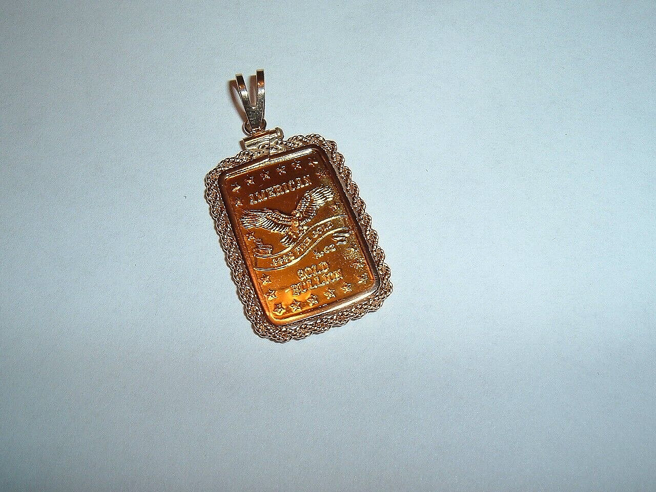 1/10 oz 24K GOLD 999.9 FINE INGOT BAR w / 14K ROPE BEZEL PENDANT CHAIN NECKLACE