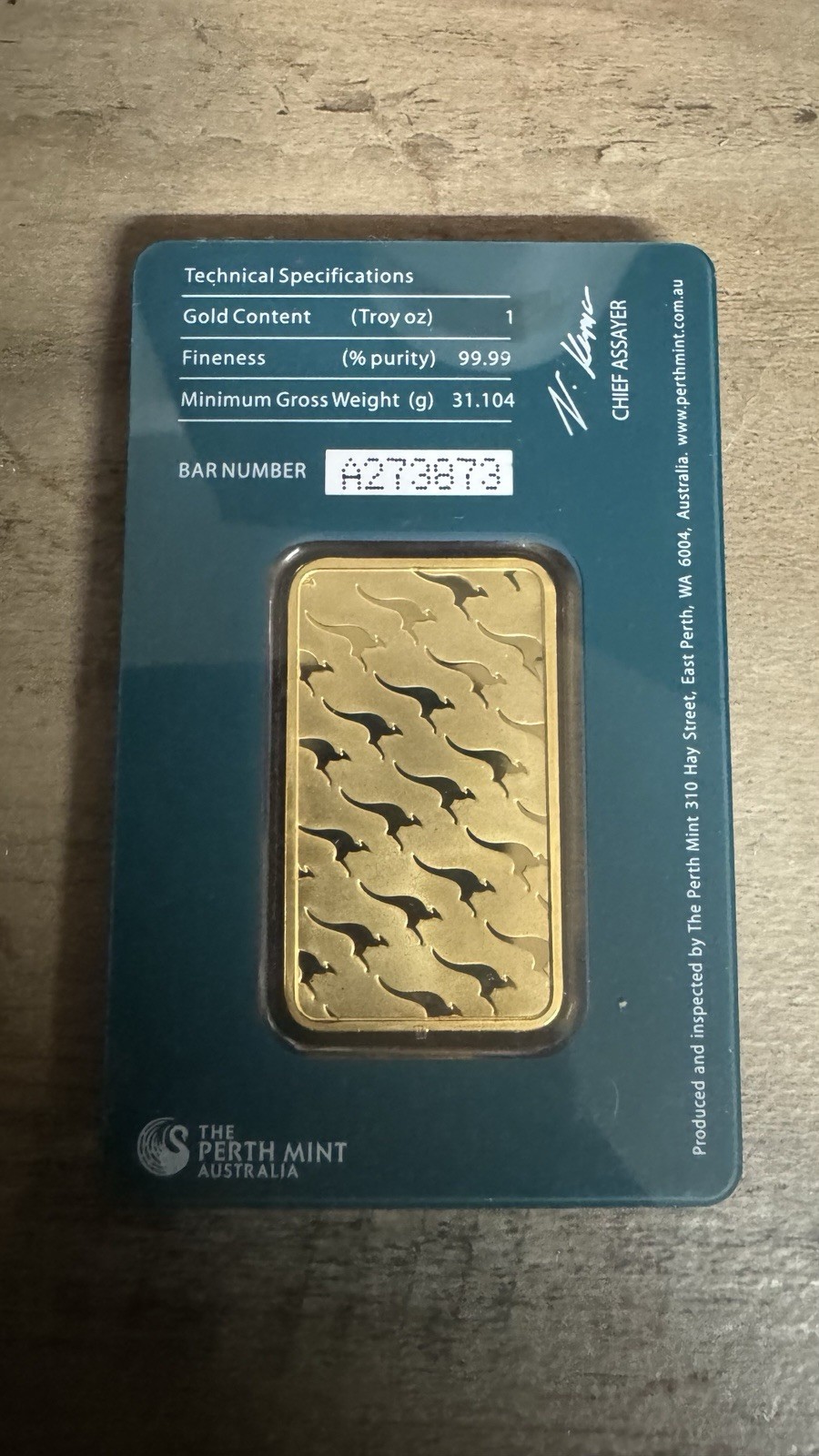 The Perth Mint 1 oz Gold Bar 99.99% Pure Gold in CertiCard Security Case