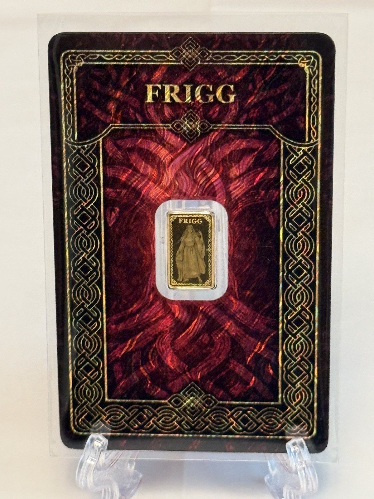 GERMANIA MINT 1/100 oz. .999 FINE GOLD PROOF FRIGG BAR IN ASSAY CARD