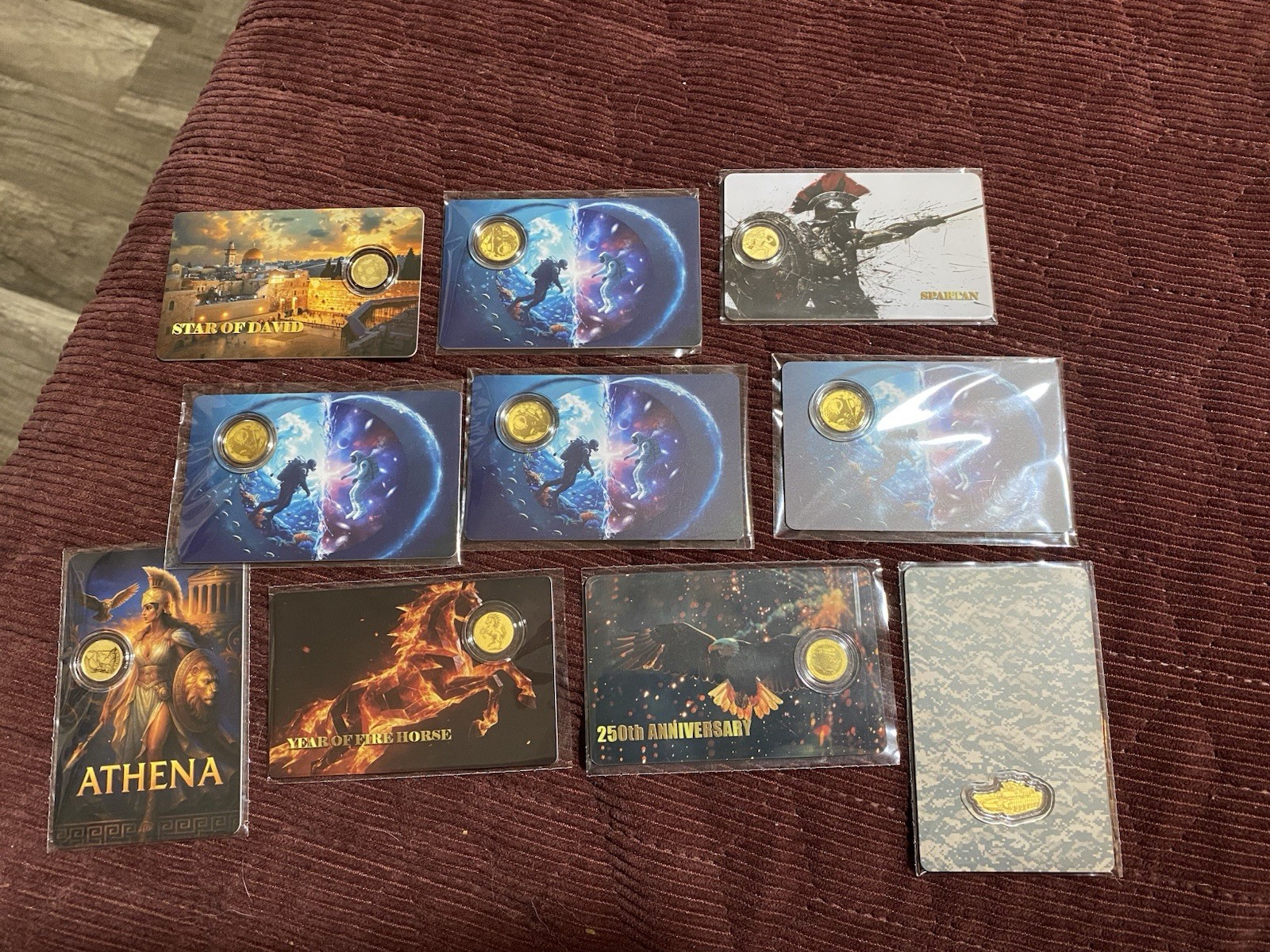 Bundle Lot Of (10) 1/1000th Oz Gold Cards W/ Different Designs