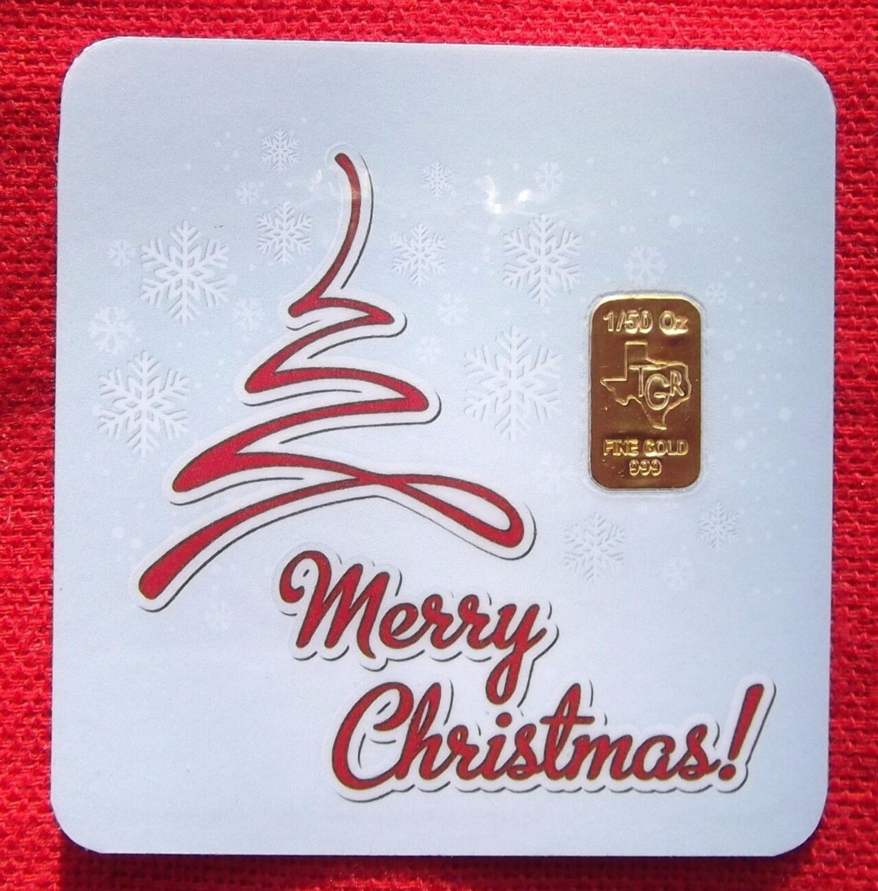 MERRY CHRISTMAS HOLIDAY 1 / 50 OZ GOLD BAR TGR 24 9999 Assay STOCKING STUFFER