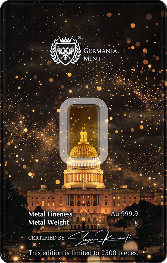250 YEARS OF AMERICAN INDEPENDENCE – 1g Gold Bar by Germania Mint – LIMITED 2500