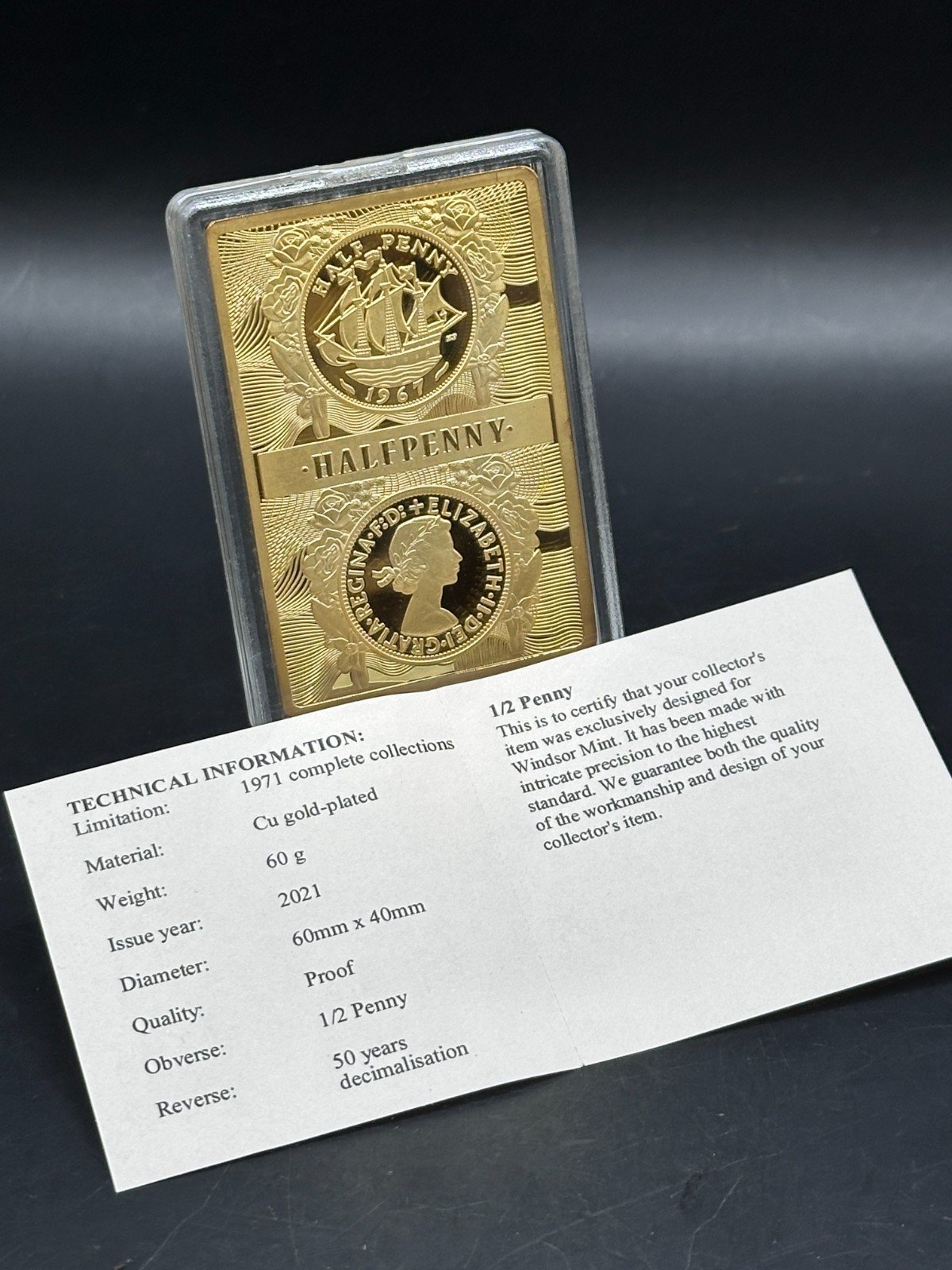 2021 Gold Plated 60mm x 40mm Half Penny with COA in protective capsule