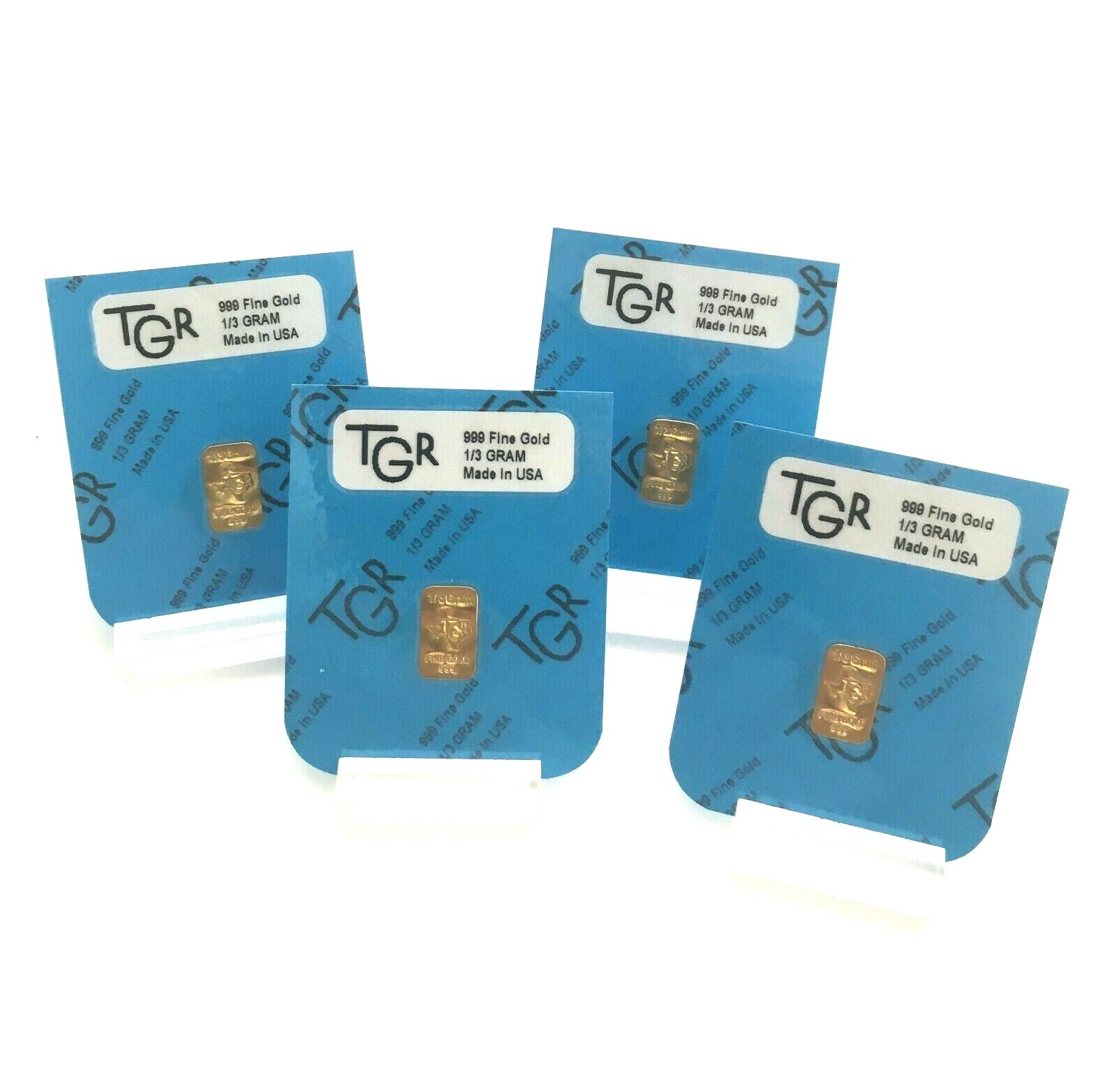 (FOUR)GOLD 1/3 GRAM G 24K PURE TGR PREMIUM INGOT BAR 999.9 CERTIFIED BULLION LOT