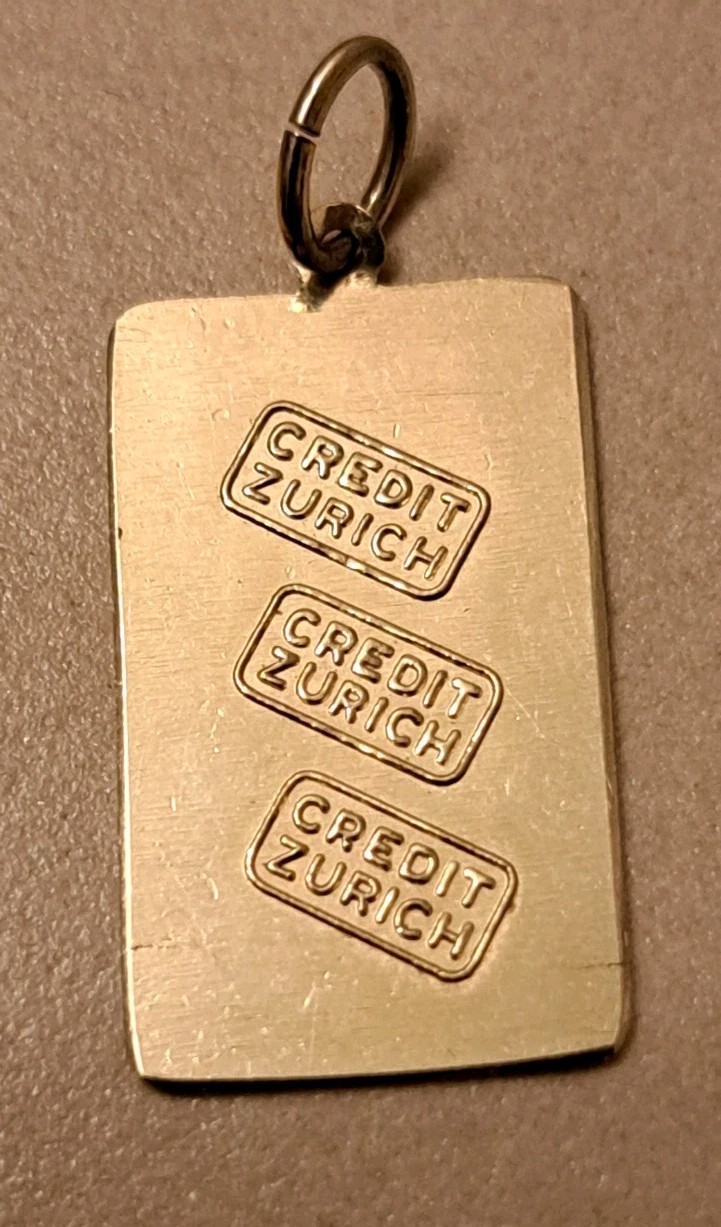 SOLID FINE 10K GOLD .416 BAR 1 GRAM INGOT CREDIT ZURICH PENDANT CHARM #15864