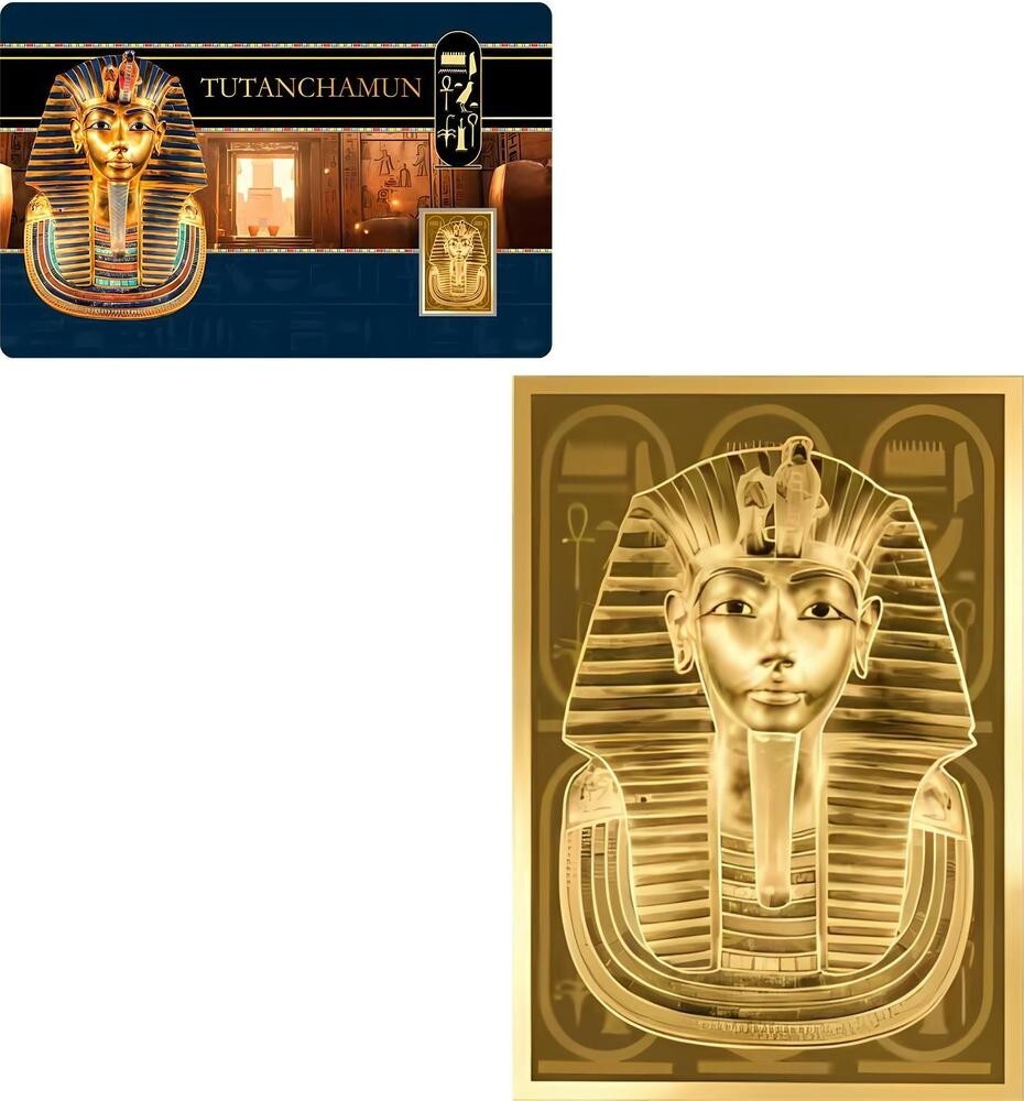TUTANCHAMUN 1/1000 Oz .999 Gold in Coin card 3000 Francs Chad 2024