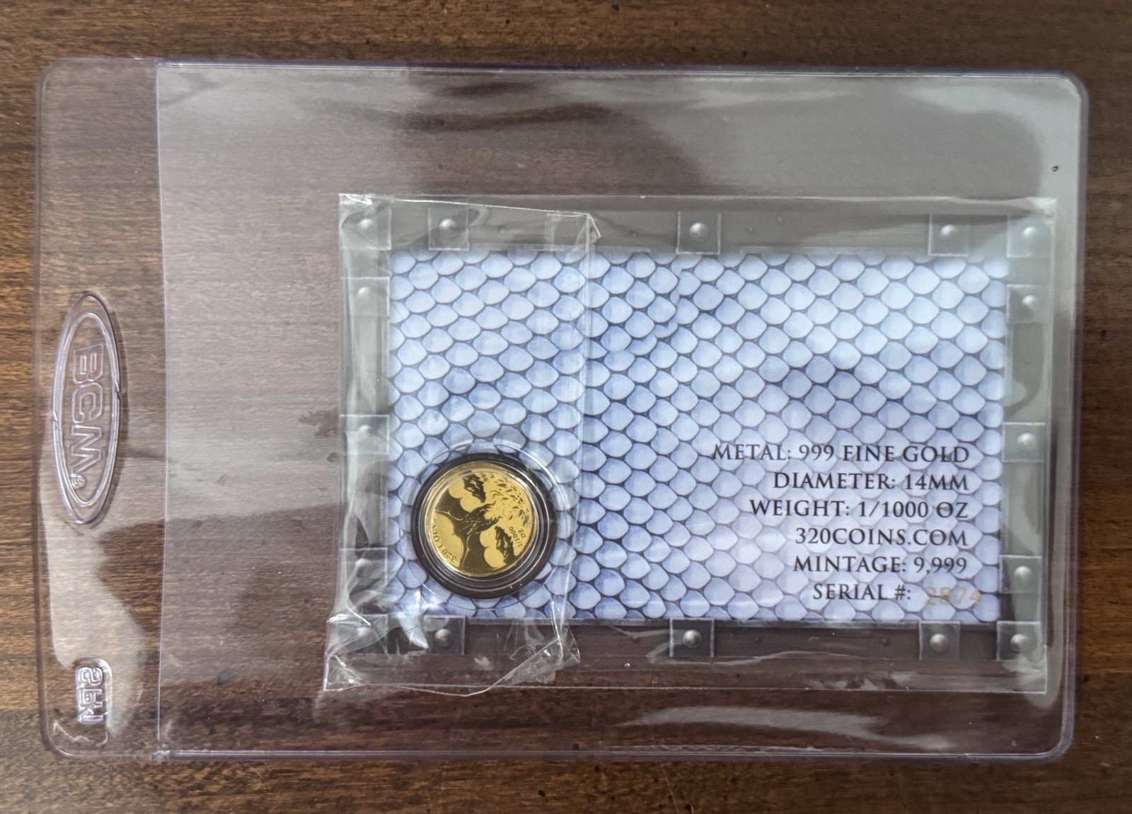 Ice Dragon 1/1000 oz Fine Gold Round in Card (9,999 Mintage) 320 Coins Mint
