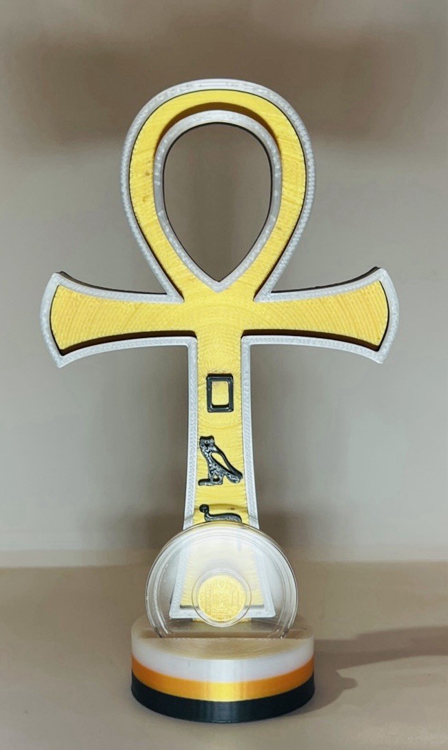 ⭐️Egyptian Golden Ankh 1/200 oz .9999 Gold Coin In Capsule W/ 3D Printed Stand