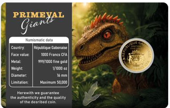 Velociraptor Dinosaur Primeval Giants 1/1000 Oz Gold Coin