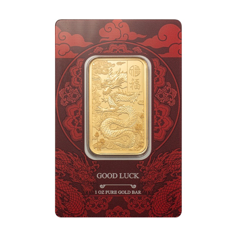 1 oz PAMP Good Luck Yellow Dragon Gold Bar
