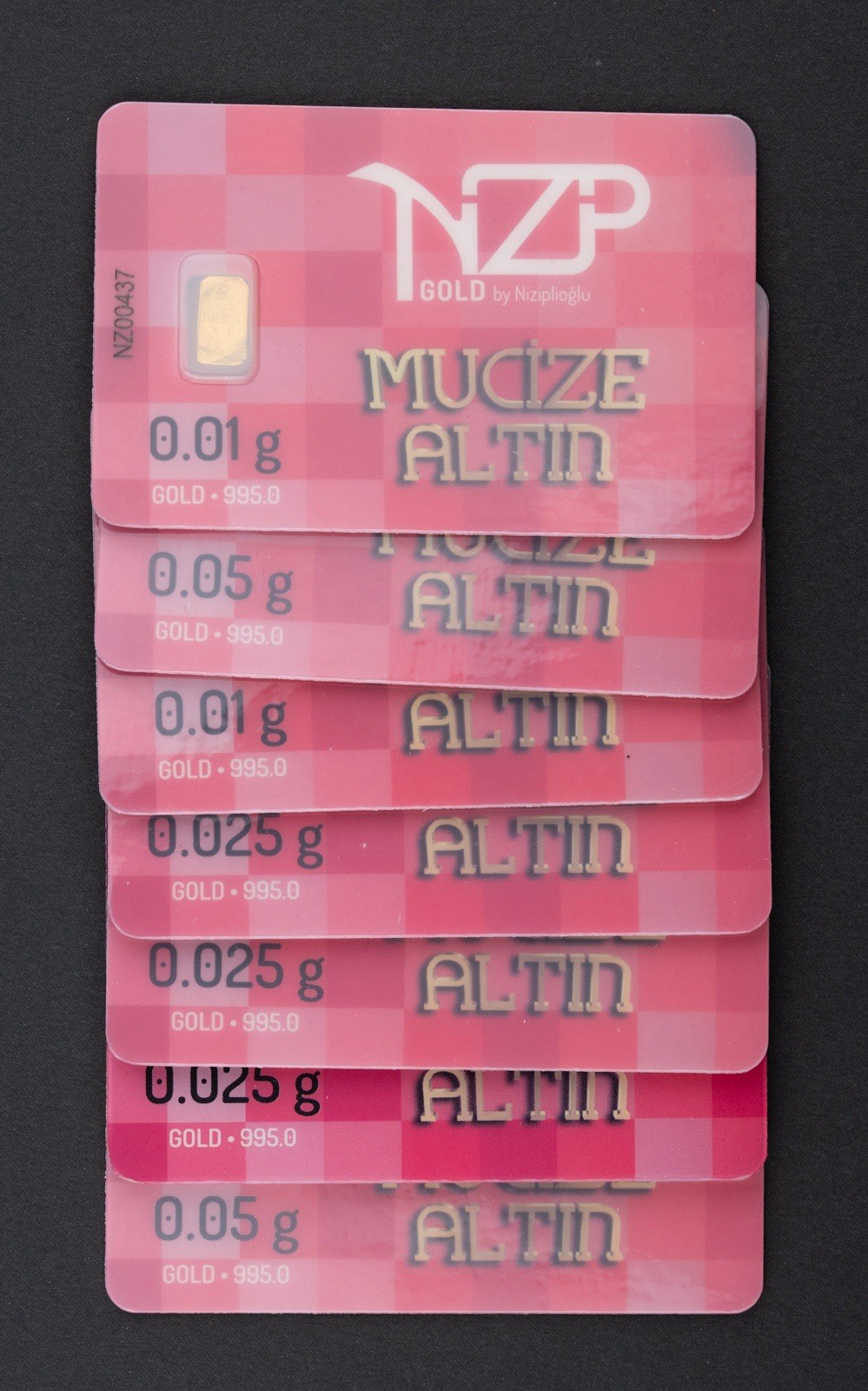 .05 .025 .01 Gram Gold By NZP .995 Fine Carded Ingot (.195 grams total) – 1160B