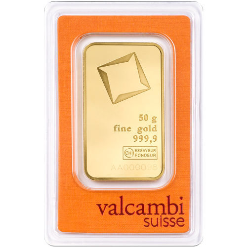 50 Gram Valcambi Gold Bar (New w/Assay)