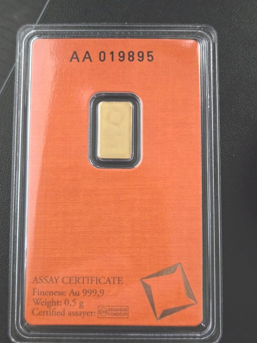 Valcambi Suisse 0.5 Gram Fine Gold Bar .9999 24K in Assay Card AA019895