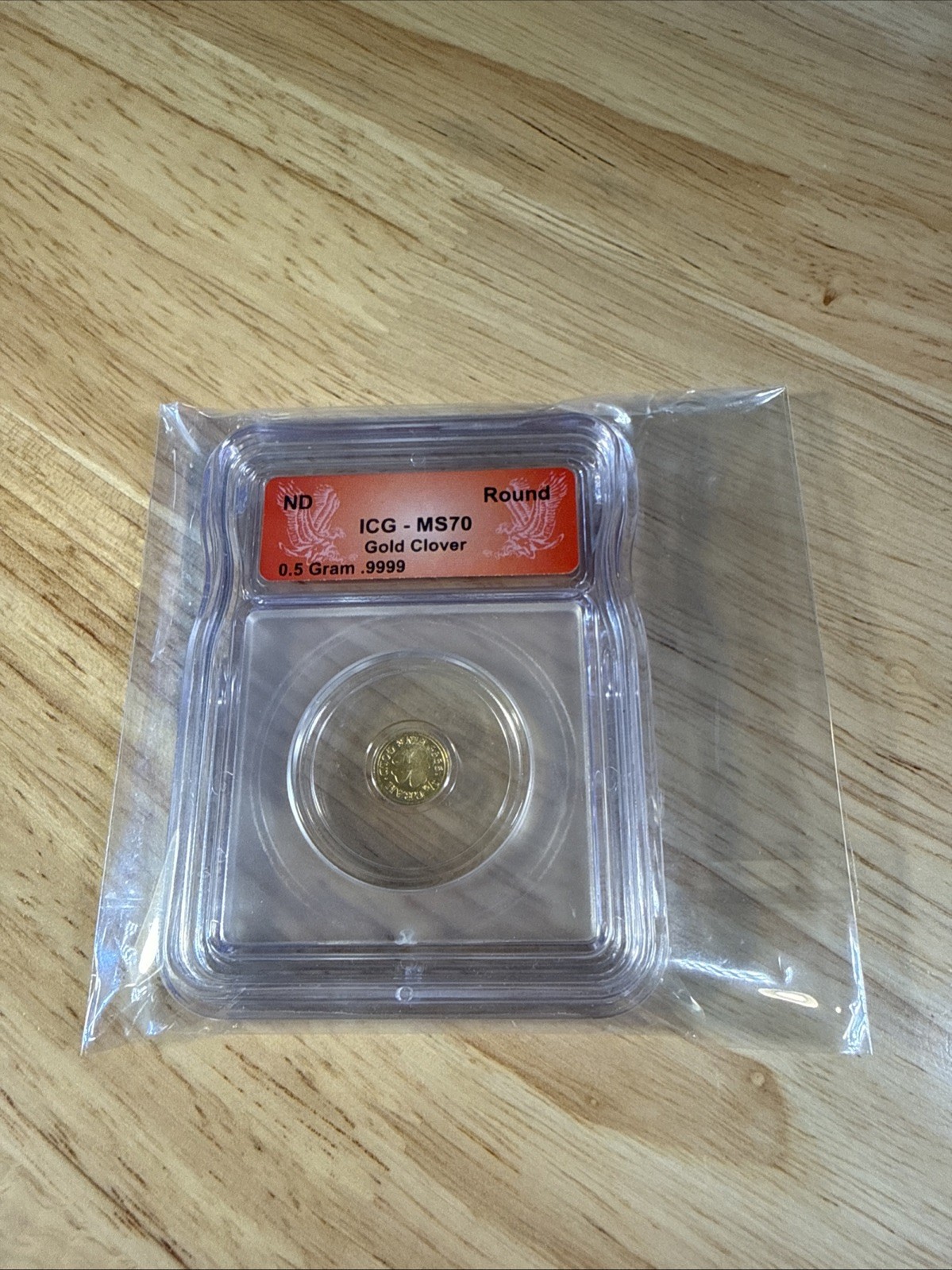 .5 (1/2) gram 0.9999 Fine Gold ICG MS70 Round Monarch Precious Metals Clover 🍀