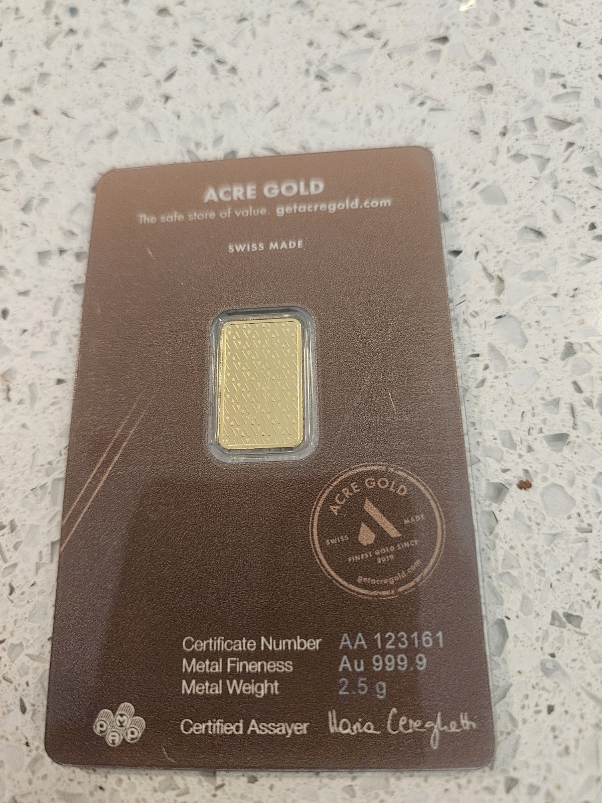 2.5g Gold Bar Acre Mint .9999 Fine Sealed Assay Bullion