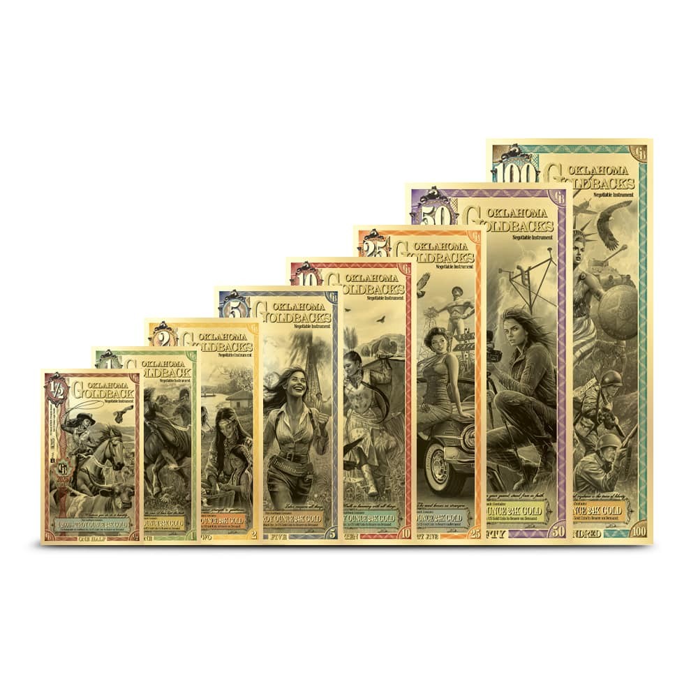 8 Piece Oklahoma Goldback Gold Note Set (Random Year, New)