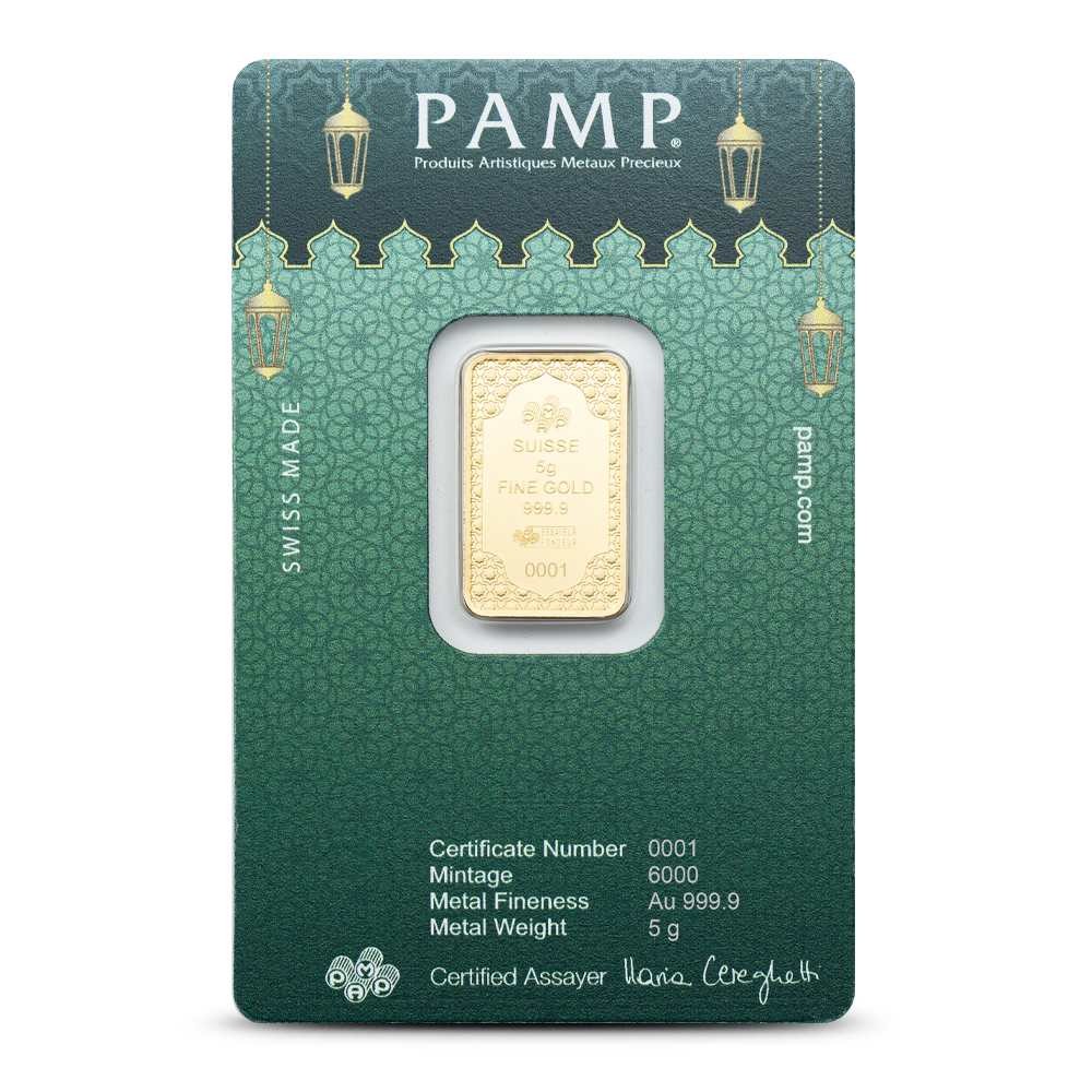 5 Gram PAMP Suisse Eid Mubarak Gold Bar (Proof-Like, w/ Assay)